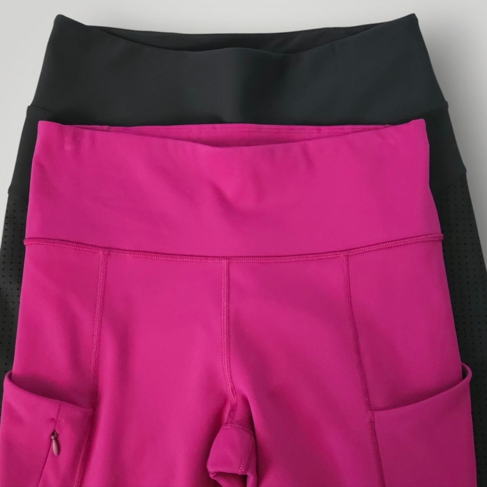Athleta Leggings Bundle S Black Mesh Zip Pocket‎ & Magenta High Rise Yoga